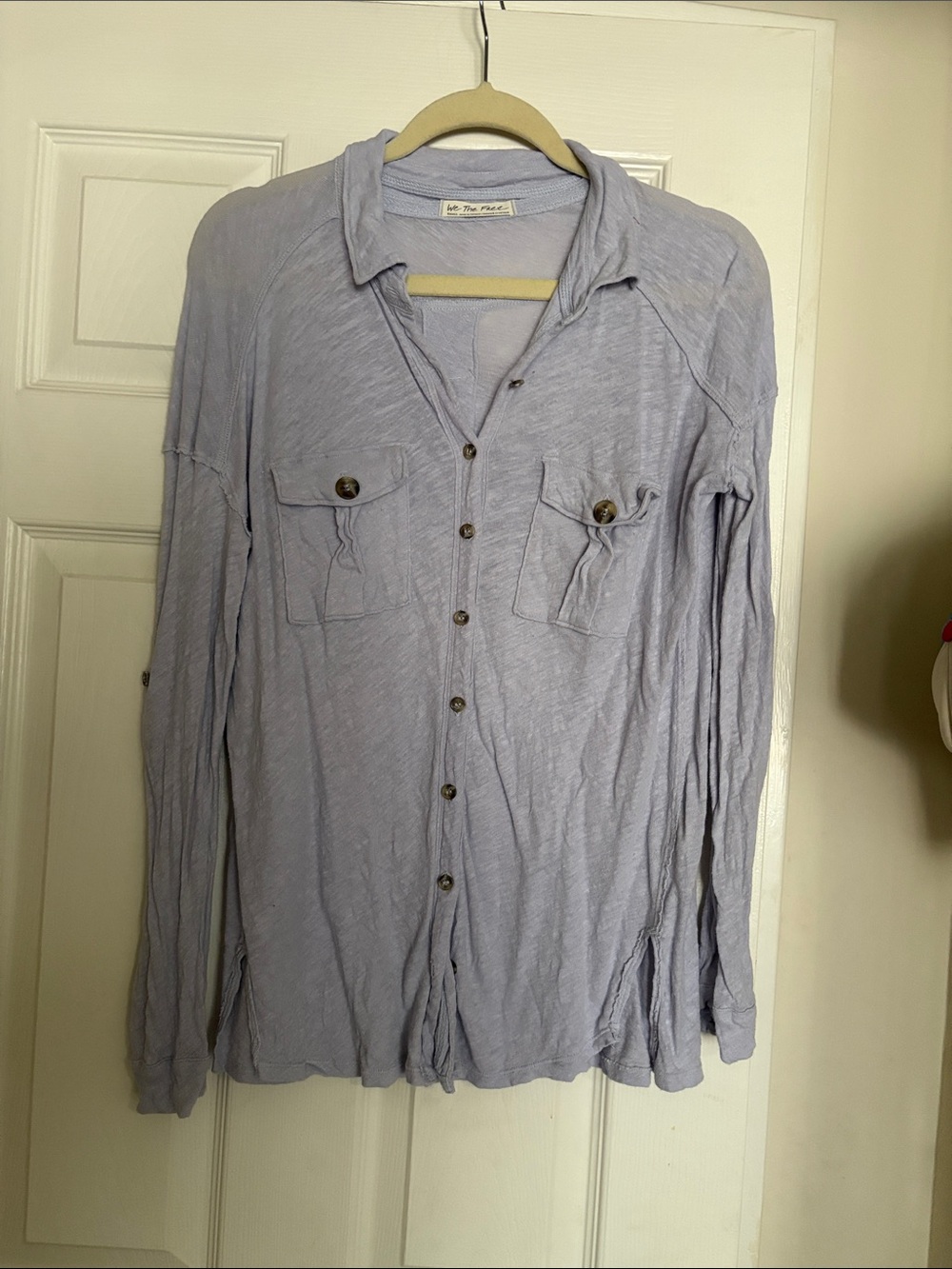 We The Free Lavender Button-Front Pocket Blouse